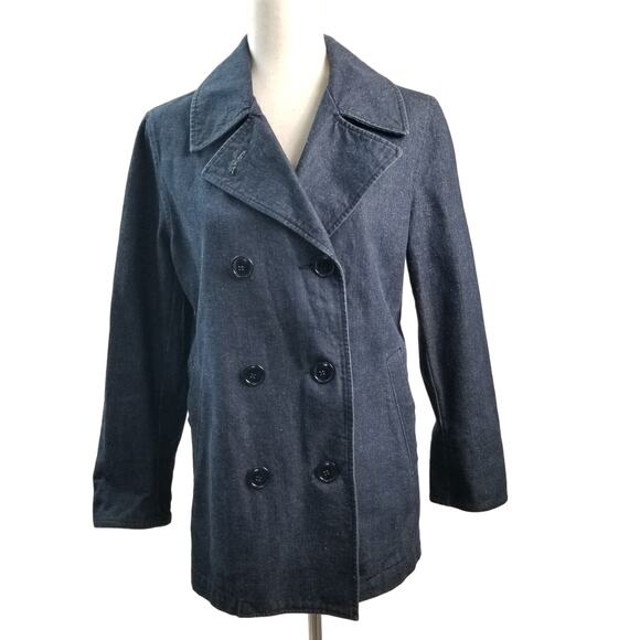 J Crew Blue Jean Denim Blazer Jacket Double Breasted Dark Wash Nice Size S - Picture 1 of 7